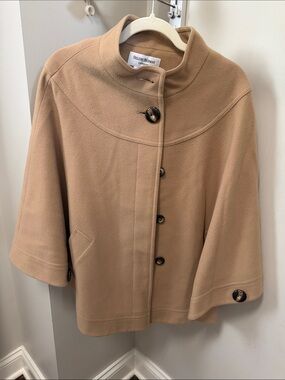Helene Berman Camel Button-Front Cape Sweater